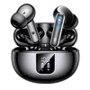 A pair of black wireless earbuds in their charging case, with a digital display on the front of the case. Produktbild-Vorschau