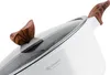 A close-up view of a white pot with a wooden handle and lid knob. Produktbild-Vorschau