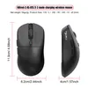 A diagram showing the dimensions of a black wireless mouse, with a front view and a side view. Produktbild-Vorschau