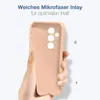 A hand holding a pink phone case with text overlay. Produktbild-Vorschau