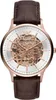 A close-up, front-facing studio shot of an Emporio Armani Meccanico watch with a brown leather strap and a rose gold case. Náhled obrázku produktu
