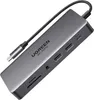 A gray USB-C hub with various ports and a connected cable, shown against a white background. Produktbild-Vorschau