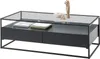 A modern coffee table with a glass top and black drawers. Produktbild-Vorschau