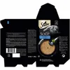 A flattened cardboard box for cat food, showing all sides of the packaging. Voir les images du produit