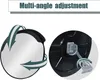 A split image showing a convex mirror from the front with arrows indicating multi-angle adjustment and from the back showing the mounting mechanism. Produktbild-Vorschau