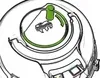 Diagram showing a part of a vacuum cleaner mechanism with a green cylindrical component and a gray component with teeth, within a circular track. Produktbild-Vorschau