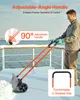 A man is using a wheeled snow shovel outdoors on a snowy surface with a body of water in the background. Podgląd zdjęcia produktu