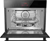 An open built-in oven with a microwave function, showing the interior with racks and a glass tray. Produktbild-Vorschau