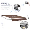 An illustration showing how to operate an awning with a crank, and a close-up of the awning mechanism. Produktbild-Vorschau