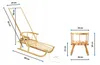 A wooden sled with dimensions indicated by measurement lines and text. Produktbild-Vorschau