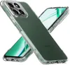 Two transparent phone cases with green inserts are arranged in an X shape, showcasing the camera module and the phone screen. Produktbild-Vorschau