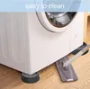A washing machine is shown elevated on anti-vibration feet, with a mop being used to clean underneath it. Náhled obrázku produktu