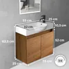 A bathroom vanity with a sink and faucet, with dimensions indicated by measurement lines and text. Produktbild-Vorschau