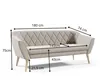 A beige sofa with dimensions indicated by measurement lines and text. Náhľad obrázku produktu