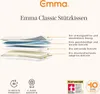 A diagram showing the layers of a pillow, with descriptive text and certifications. Produktbild-Vorschau