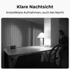 A desk with a lamp, books, and a clock, with curtains in the background, presented in a dark, night-vision style. Produktbild-Vorschau