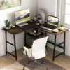 A corner desk setup with two monitors, a laptop, and office supplies. Produktbild-Vorschau