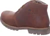 A close-up side view of a brown leather boot. Voir les images du produit