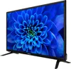 A television with a blue floral image on its screen, shown from a three-quarter angle on a white background with its stand. Produktbild-Vorschau