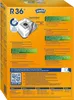 The back of an orange cardboard box for Swirl R36 vacuum cleaner bags, showing product information, logos, and compatibility details. Produktbild-Vorschau