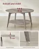 A round coffee table with a lower shelf, shown in a room setting with close-up details of its construction and features. Produktbild-Vorschau