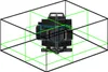 A 3D rendering of a laser level tool within a wireframe box, illustrating its projected laser lines. Náhled obrázku produktu