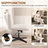 A white office chair is shown with text and images highlighting its features, including a tilt function and different modes of use. Produktbild-Vorschau