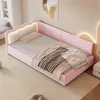 A pink L-shaped sofa bed with LED lighting in a bedroom setting. Náhled obrázku produktu