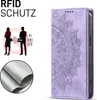 A product image showing a phone case with a mandala design and marketing graphics. Produktbild-Vorschau