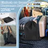 Collage showing a black drawstring bag in different settings: folded in a drawer, being carried by a person, and in the trunk of a car with luggage. Náhled obrázku produktu