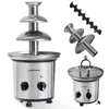 A stainless steel chocolate fountain with its components laid out. Podgląd zdjęcia produktu