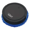 A black robotic floor cleaner with a blue microfiber mop pad is shown from a slightly elevated angle against a white background. Produktbild-Vorschau