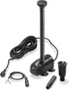 A black submersible water pump with a telescopic fountain nozzle and a coiled power cord is displayed against a white background. Produktbild-Vorschau