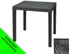 A dark gray square table with four legs, presented on a white background. A green overlay with text is in the bottom left corner. A close-up of the table's texture is in the bottom right corner. Produktbild-Vorschau