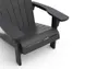 A close-up, angled view of a dark gray Adirondack chair, focusing on the seat and armrest. Produktbild-Vorschau