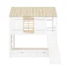 A white and natural wood bunk bed with a slide, designed for children. Anteprima dell’immagine prodotto