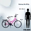 A pink bicycle with measurement indicators and a silhouette of a person. Produktbild-Vorschau