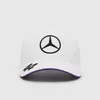 A white Mercedes AMG Petronas Lewis Hamilton cap with black logos and a purple trim. Anteprima dell’immagine prodotto