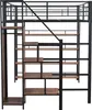 A metal loft bed with wooden shelves and stairs. Podgląd zdjęcia produktu