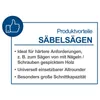 A marketing graphic listing product advantages for a saber saw. Produktbild-Vorschau