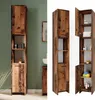 A bathroom cabinet shown in different views, one in a bathroom setting and two isolated views. Náhled obrázku produktu