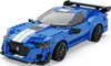 A blue toy sports car with white racing stripes. Produktbild-Vorschau