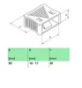 A technical drawing of a product with a superimposed table of dimensions. Produktbild-Vorschau