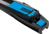 A close-up view of the handle and blade mechanism of a black and blue safety cutter. Voir les images du produit