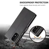 A black flip phone case is shown with a graphic illustrating shockproof protection. Produktbild-Vorschau
