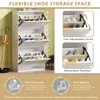 A white shoe cabinet with multiple compartments, shown with shoes inside and feature callouts. Anteprima dell’immagine prodotto