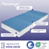 A diagrammatic illustration of a mattress with callouts highlighting its features and materials. Produktbild-Vorschau