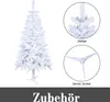 A collage showing a white artificial Christmas tree, a close-up of its branches, and its stand. Voir les images du produit
