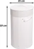 A white laundry basket with dimensions indicated. Produktbild-Vorschau