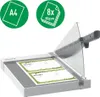 A paper cutter with recipe cards on its cutting surface, with informational icons in the background. Náhľad obrázku produktu